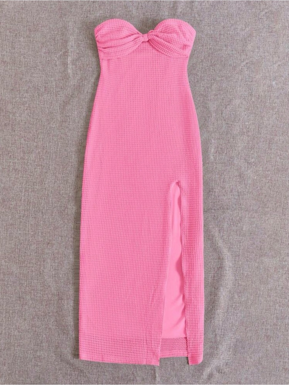 Strapless Pink Textured Maxi Dress with Side Slit